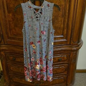 Floral Plaid Sleeveless Dress